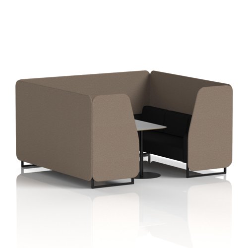 Brixworth 6 Seater Booth With Black Legs And Grey Table With Black Leg In X2 Fabric - Theory Panels And Diameter Sofa