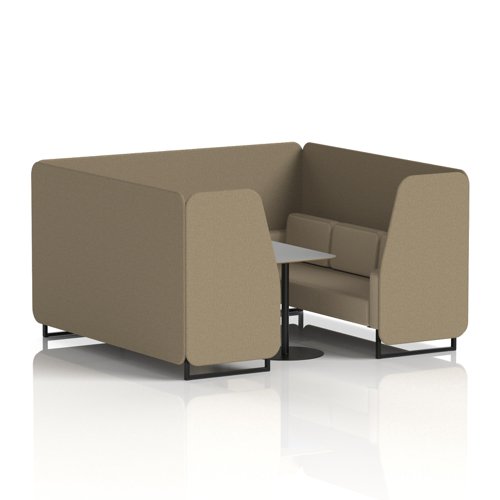 Brixworth 6 Seater Booth With Black Legs And Grey Table With Black Leg In Main Line Flax Fabric - Bank Panels And Upminster Sofa