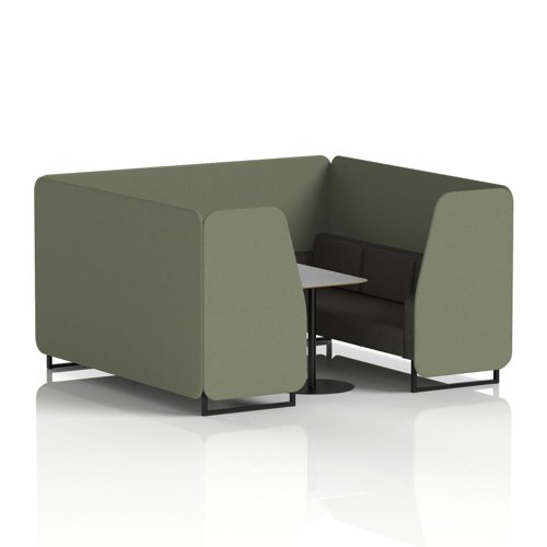 Brixworth 6 Seater Booth With Black Legs And Grey Table With Black Leg In Main Line Flax Fabric - Monument Panels And Temple Sofa