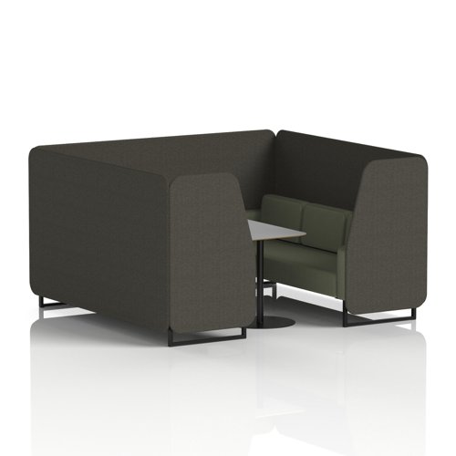 Brixworth 6 Seater Booth With Black Legs And Grey Table With Black Leg In Main Line Flax Fabric - Temple Panels And Monument Sofa