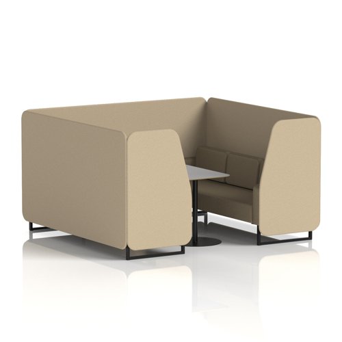Brixworth 6 Seater Booth With Black Legs And Grey Table With Black Leg In Main Line Flax Fabric - Upminster Panels And Bank Sofa