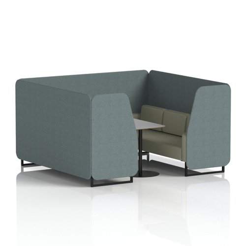 Brixworth 6 Seater Booth With Black Legs And Grey Table With Black Leg In Main Line Flax Fabric - Westminster Panels And Newbury Sofa
