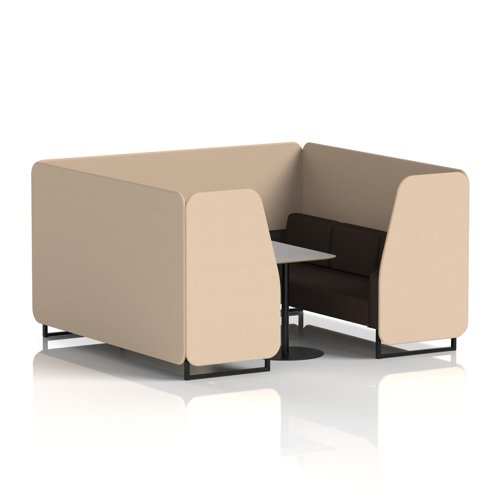 Brixworth 6 Seater Booth With Black Legs And Grey Table With Black Leg In Synergy Fabric - Affix Panels And Wed Sofa