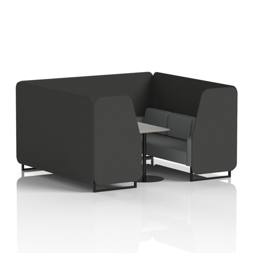 Brixworth 6 Seater Booth With Black Legs And Grey Table With Black Leg In Synergy Fabric - Mix Panels And Partner Sofa