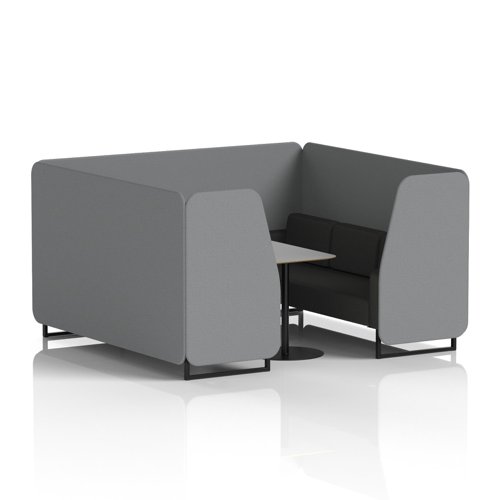 Brixworth 6 Seater Booth With Black Legs And Grey Table With Black Leg In Synergy Fabric - Partner Panels And Mix Sofa