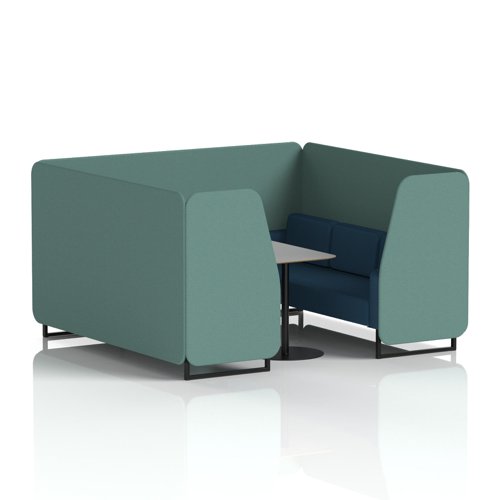 Brixworth 6 Seater Booth With Black Legs And Grey Table With Black Leg In Sumi Fabric - Handa Panels And Uto Sofa