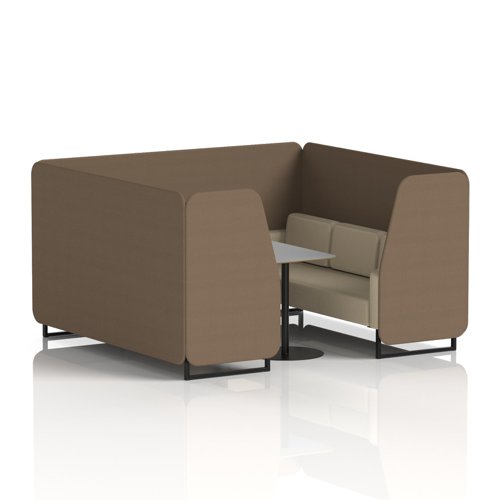 Brixworth 6 Seater Booth With Black Legs And Grey Table With Black Leg In Sumi Fabric - Osaka Panels And Zen Sofa