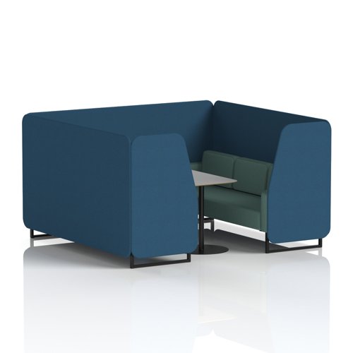 Brixworth 6 Seater Booth With Black Legs And Grey Table With Black Leg In Sumi Fabric - Uto Panels And Handa Sofa