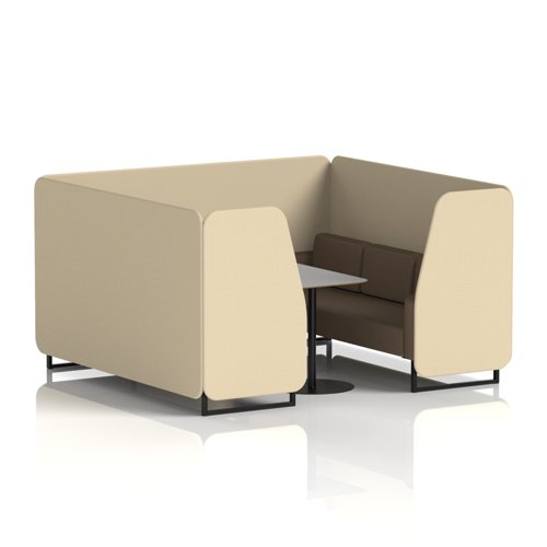 Brixworth 6 Seater Booth With Black Legs And Grey Table With Black Leg In Sumi Fabric - Zen Panels And Osaka Sofa