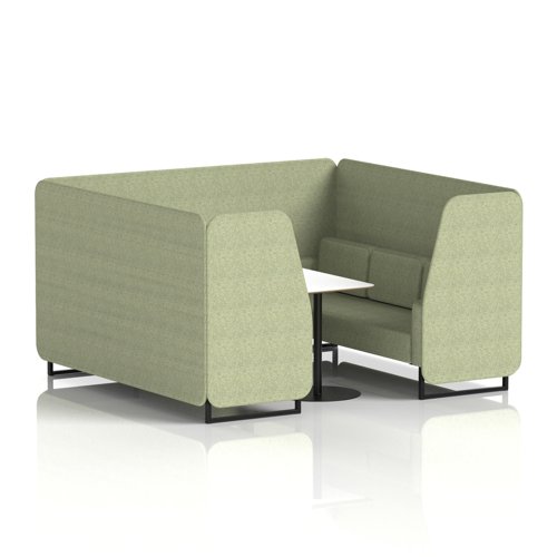 Brixworth 6 Seater Booth With Black Legs And White Table With Black Leg In Rivet Fabric - Burnish Panels And Sofa
