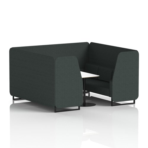 Brixworth 6 Seater Booth With Black Legs And White Table With Black Leg In Rivet Fabric - Charcoal Panels And Sofa