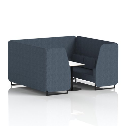 Brixworth 6 Seater Booth With Black Legs And White Table With Black Leg In Rivet Fabric - Crucible Panels And Sofa
