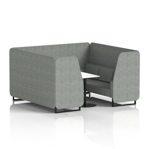 Brixworth 6 Seater Booth With Black Legs And White Table With Black Leg In Rivet Fabric - Prime Panels And Sofa