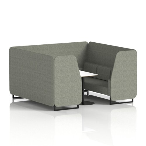 Brixworth 6 Seater Booth With Black Legs And White Table With Black Leg In Rivet Fabric - Vitreous Panels And Sofa