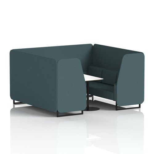 Brixworth 6 Seater Booth With Black Legs And White Table With Black Leg In X2 Fabric - Polygon Panels And Sofa