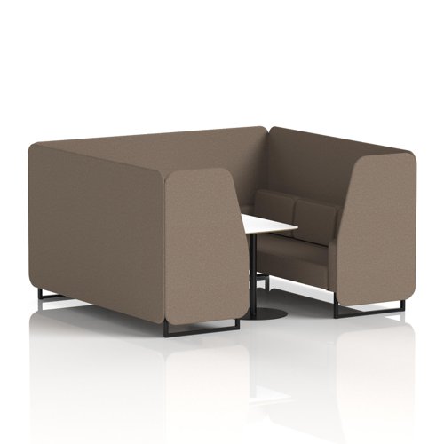 Brixworth 6 Seater Booth With Black Legs And White Table With Black Leg In X2 Fabric - Theory Panels And Sofa