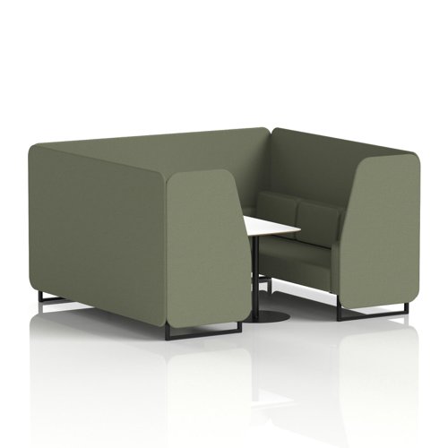 Brixworth 6 Seater Booth With Black Legs And White Table With Black Leg In Main Line Flax Fabric - Monument Panels And Sofa