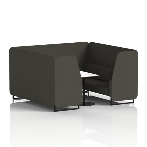 Brixworth 6 Seater Booth With Black Legs And White Table With Black Leg In Main Line Flax Fabric - Temple Panels And Sofa
