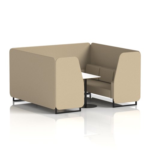 Brixworth 6 Seater Booth With Black Legs And White Table With Black Leg In Main Line Flax Fabric - Upminster Panels And Sofa