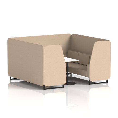Brixworth 6 Seater Booth With Black Legs And White Table With Black Leg In Synergy Fabric - Affix Panels And Sofa