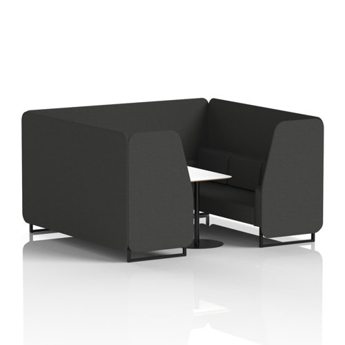 Brixworth 6 Seater Booth With Black Legs And White Table With Black Leg In Synergy Fabric - Mix Panels And Sofa