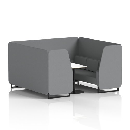Brixworth 6 Seater Booth With Black Legs And White Table With Black Leg In Synergy Fabric - Partner Panels And Sofa