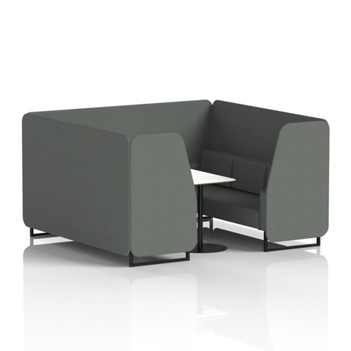Brixworth 6 Seater Booth With Black Legs And White Table With Black Leg In Sumi Fabric - Kobe Panels And Sofa