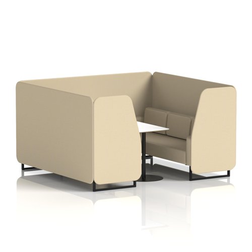 Brixworth 6 Seater Booth With Black Legs And White Table With Black Leg In Sumi Fabric - Zen Panels And Sofa