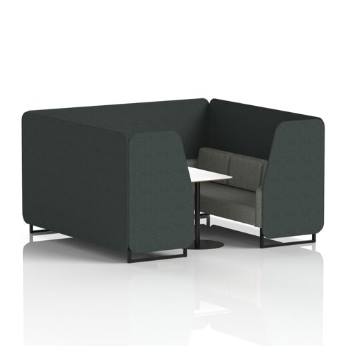 Brixworth 6 Seater Booth With Black Legs And White Table With Black Leg In Rivet Fabric - Charcoal Panels And Vitreous Sofa