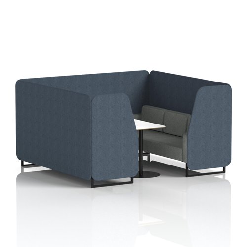 Brixworth 6 Seater Booth With Black Legs And White Table With Black Leg In Rivet Fabric - Crucible Panels And Prime Sofa