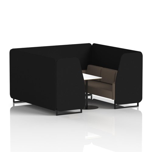 Brixworth 6 Seater Booth With Black Legs And White Table With Black Leg In X2 Fabric - Diameter Panels And Theory Sofa