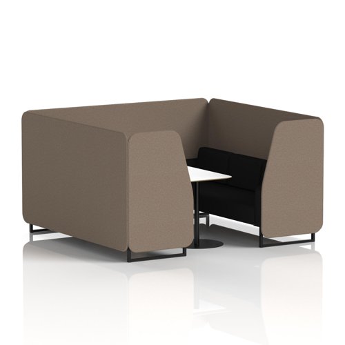 Brixworth 6 Seater Booth With Black Legs And White Table With Black Leg In X2 Fabric - Theory Panels And Diameter Sofa