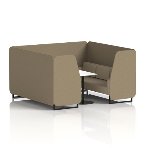 Brixworth 6 Seater Booth With Black Legs And White Table With Black Leg In Main Line Flax Fabric - Bank Panels And Upminster Sofa