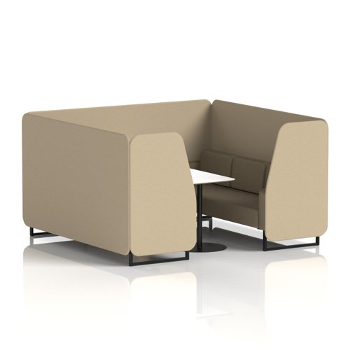 Brixworth 6 Seater Booth With Black Legs And White Table With Black Leg In Main Line Flax Fabric - Upminster Panels And Bank Sofa