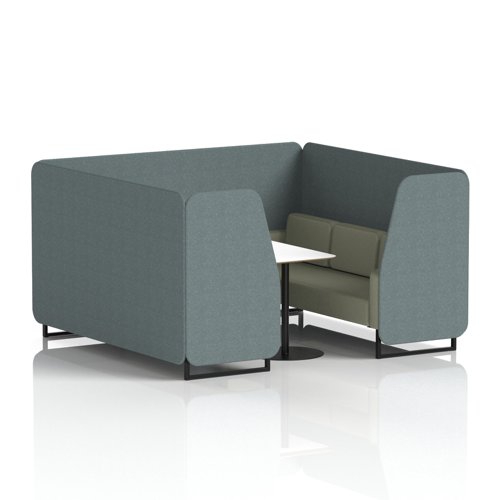 Brixworth 6 Seater Booth With Black Legs And White Table With Black Leg In Main Line Flax Fabric - Westminster Panels And Newbury Sofa