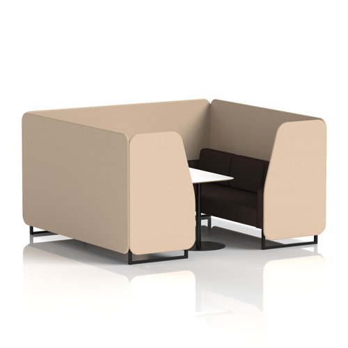 Brixworth 6 Seater Booth With Black Legs And White Table With Black Leg In Synergy Fabric - Affix Panels And Wed Sofa