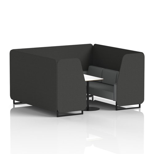 Brixworth 6 Seater Booth With Black Legs And White Table With Black Leg In Synergy Fabric - Mix Panels And Partner Sofa