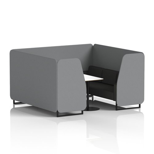 Brixworth 6 Seater Booth With Black Legs And White Table With Black Leg In Synergy Fabric - Partner Panels And Mix Sofa