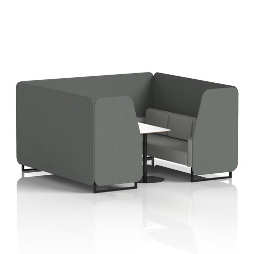 Brixworth 6 Seater Booth With Black Legs And White Table With Black Leg In Sumi Fabric - Kobe Panels And Tokyo Sofa