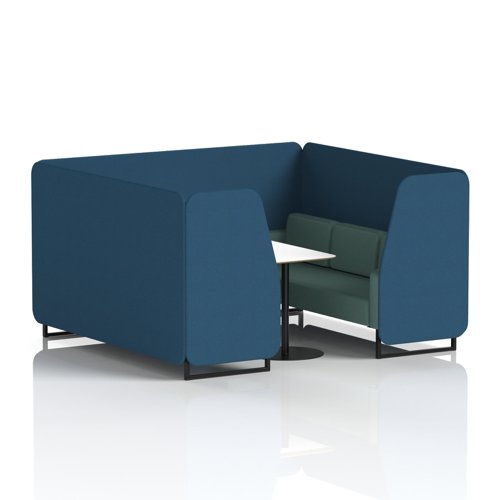 Brixworth 6 Seater Booth With Black Legs And White Table With Black Leg In Sumi Fabric - Uto Panels And Handa Sofa