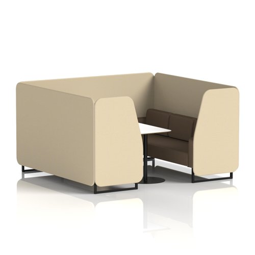 Brixworth 6 Seater Booth With Black Legs And White Table With Black Leg In Sumi Fabric - Zen Panels And Osaka Sofa