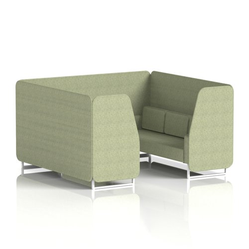 Brixworth 6 Seater Booth With White Legs In Rivet Fabric - Burnish Panels And Sofa