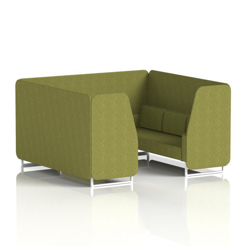 Brixworth 6 Seater Booth With White Legs In Rivet Fabric - Olive Panels And Sofa