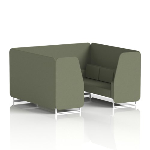 Brixworth 6 Seater Booth With White Legs In Main Line Flax Fabric - Monument Panels And Sofa