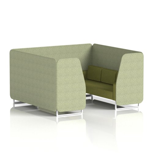Brixworth 6 Seater Booth With White Legs In Rivet Fabric - Burnish Panels And Olive Sofa