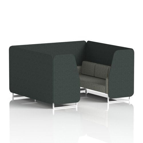 Brixworth 6 Seater Booth With White Legs In Rivet Fabric - Charcoal Panels And Vitreous Sofa