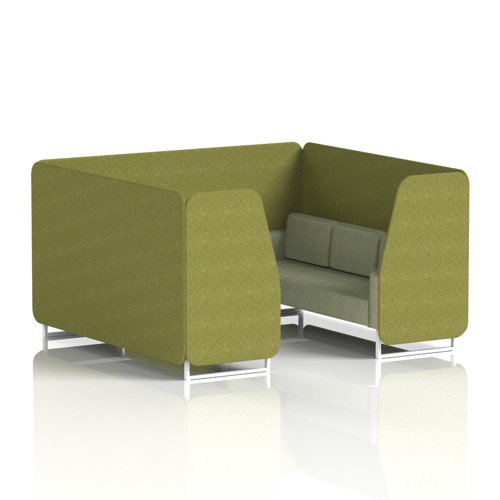 Brixworth 6 Seater Booth With White Legs In Rivet Fabric - Olive Panels And Burnish Sofa