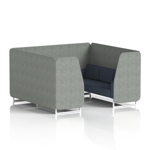 Brixworth 6 Seater Booth With White Legs In Rivet Fabric - Prime Panels And Crucible Sofa