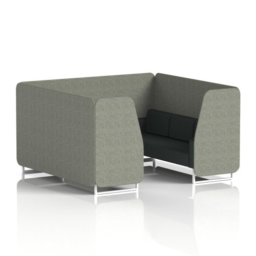 Brixworth 6 Seater Booth With White Legs In Rivet Fabric - Vitreous Panels And Charcoal Sofa