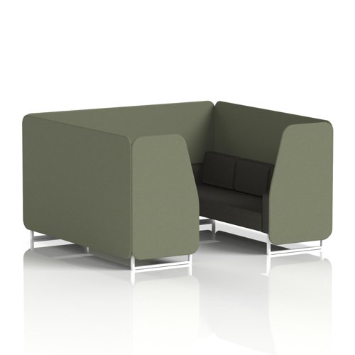Brixworth 6 Seater Booth With White Legs In Main Line Flax Fabric - Monument Panels And Temple Sofa